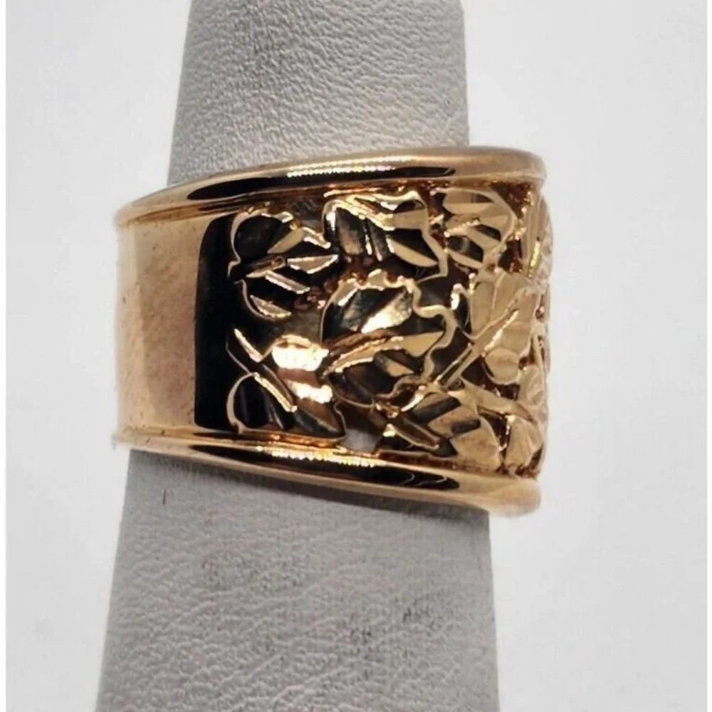 925 STERLING SILVER GOLD TONE POROUS FOLIATED DESIGN SIZE RING SIZE 4.5